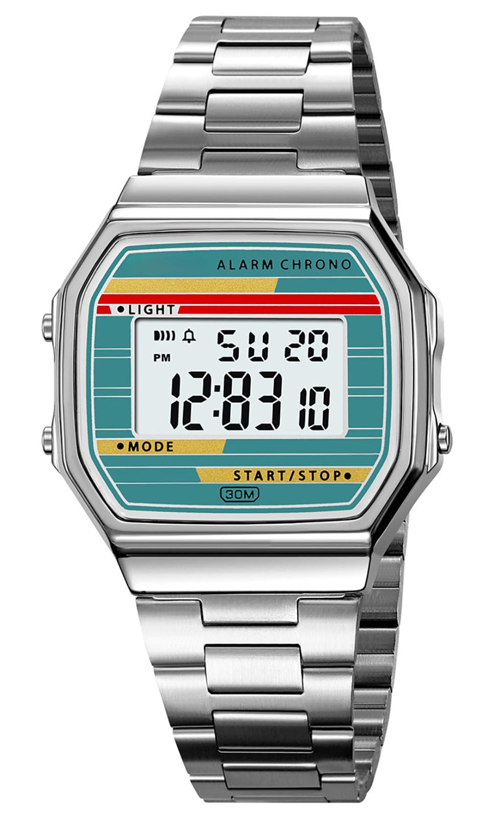 BESTKANG Retro Digital Watch Stainless Steel Band for Men Women - Product Imagery