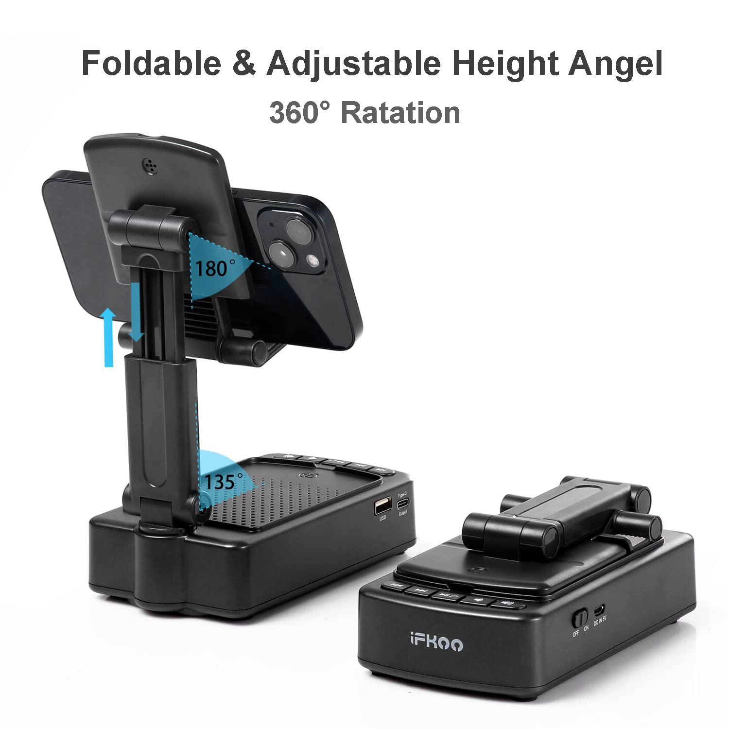 iFkoo Gifts for Men Women, Phone Stand with Bluetooth Speaker BT5 by iFkoo - Angle View 3