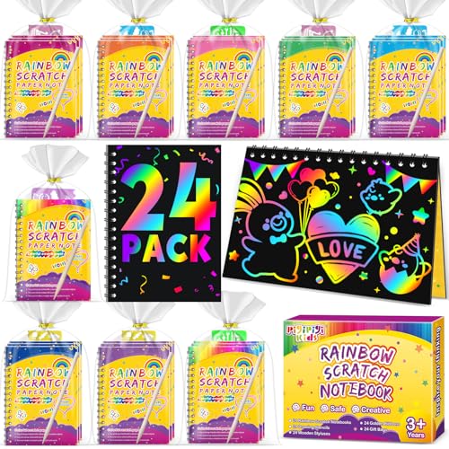 Party Favors for Kids 4-8-12: 24 Pack Scratch Rainbow Art Crafts - Product Imagery