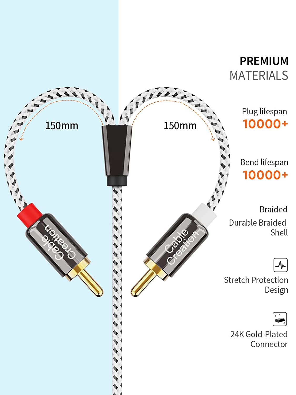 CableCreation 3.5mm to RCA Cable, Angle 3.5mm Male to 2RCA Male A by CableCreation - Angle View 7