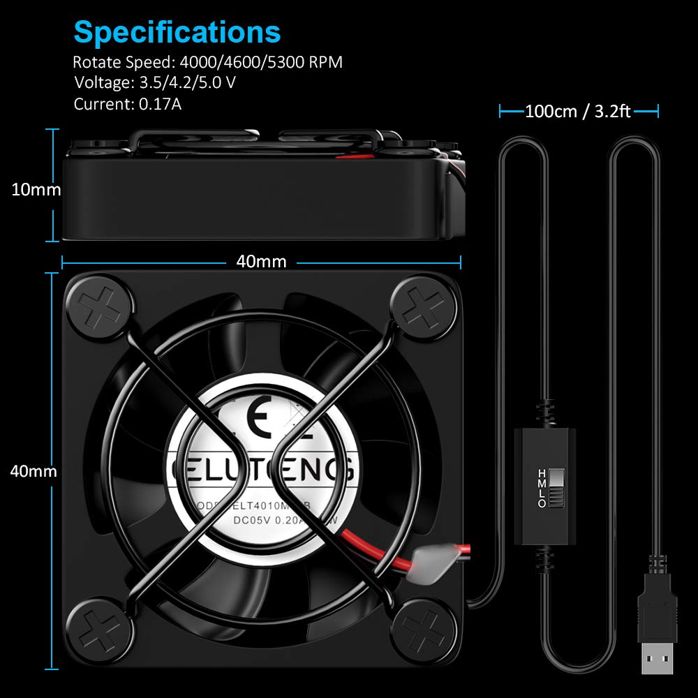 ELUTENG 40mm USB Fan with 3 Speed Control USB Ventilator 5V Max 5 by ELUTENG - Angle View 7