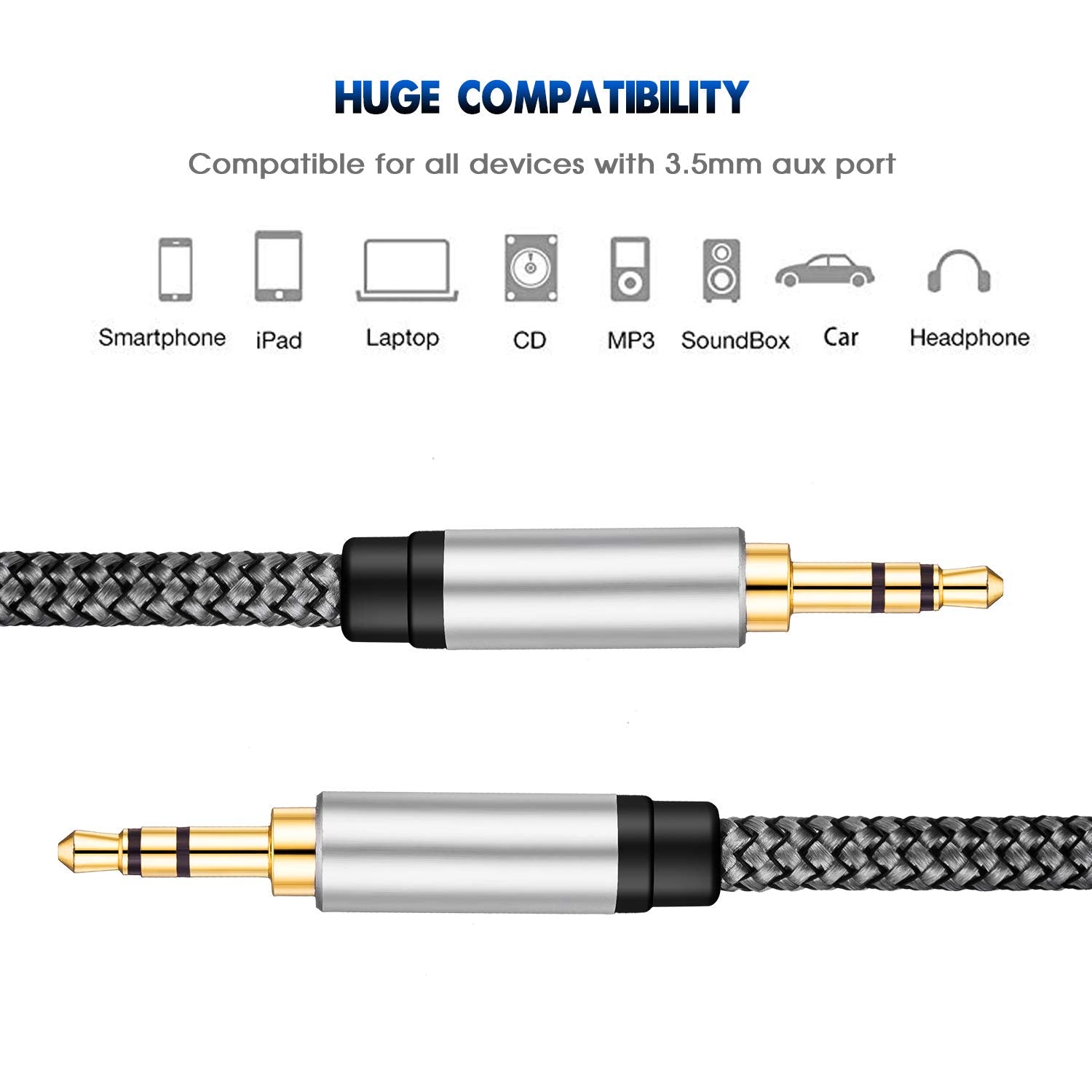 Tan QY 3.5mm Nylon Braided Aux Cable 30Ft, Audio Auxiliary Input by Tan QY - Angle View 8