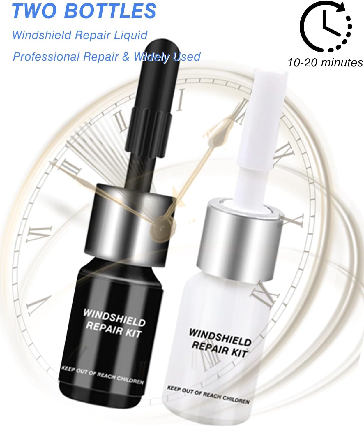 JPOBFT windshield crack repair kit for chips and cracks, includes tools for quick, effective windshield damage repair.