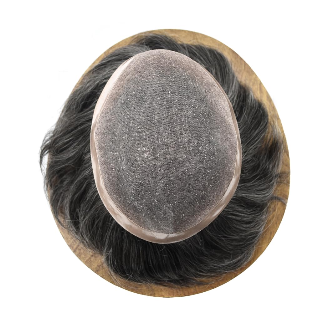 Curve Hair men's toupee wig in #1B40 off black with 40% gray, 6x8 inches, monofilament hairpiece for replacement system.