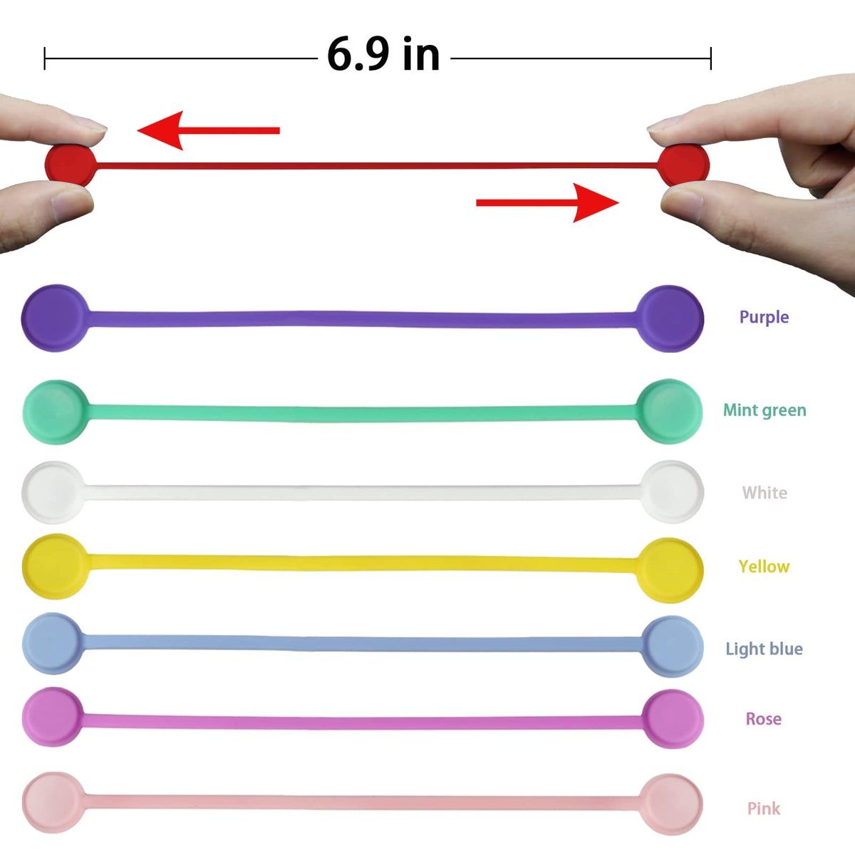 96 Pack Reusable Silicone Magnetic Cable Ties 8 Colors Multi - Motiloo Official Imagery - 4