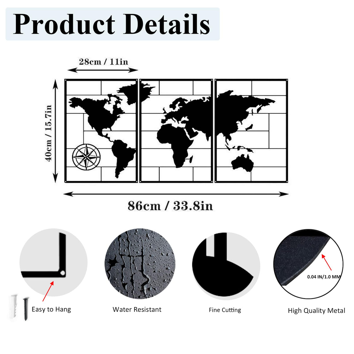DUOOLN 3 Pcs Metal World Map Wall Decor Art Travel - DUOOLN Official Imagery - 5