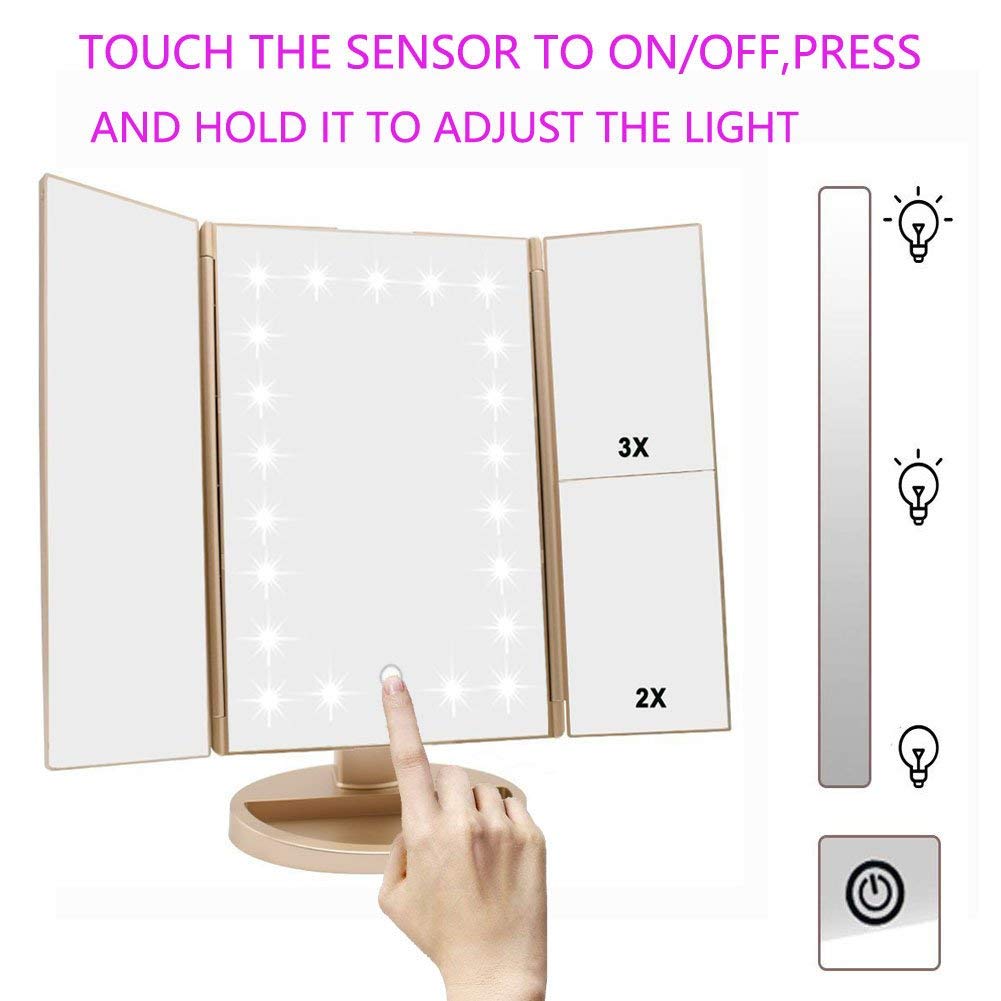 Floor Mount Tri Fold Lighted Vanity Mirror with 21 LED - deweisn Official Imagery - 6