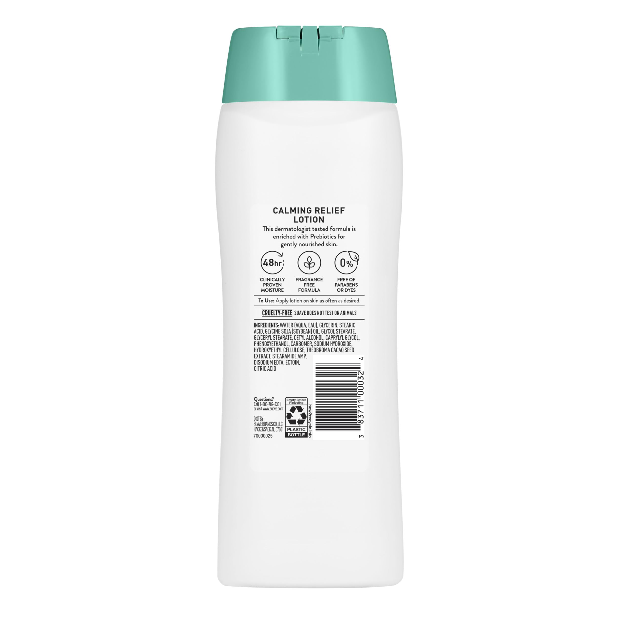Suave Calming Relief Hand & Body Lotion for Women With Prebiotics For Sensitive Skin, Fragrance & Allergen Free, Helps Restore Skin's Moisture Barrier, 18 FL OZ, 6 Pack