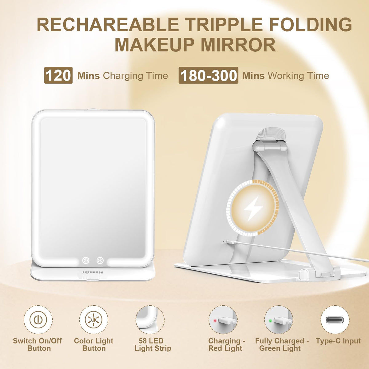 Travel Makeup Mirror with Light Foldable Lighted Makeup - Mocado Official Imagery - 5