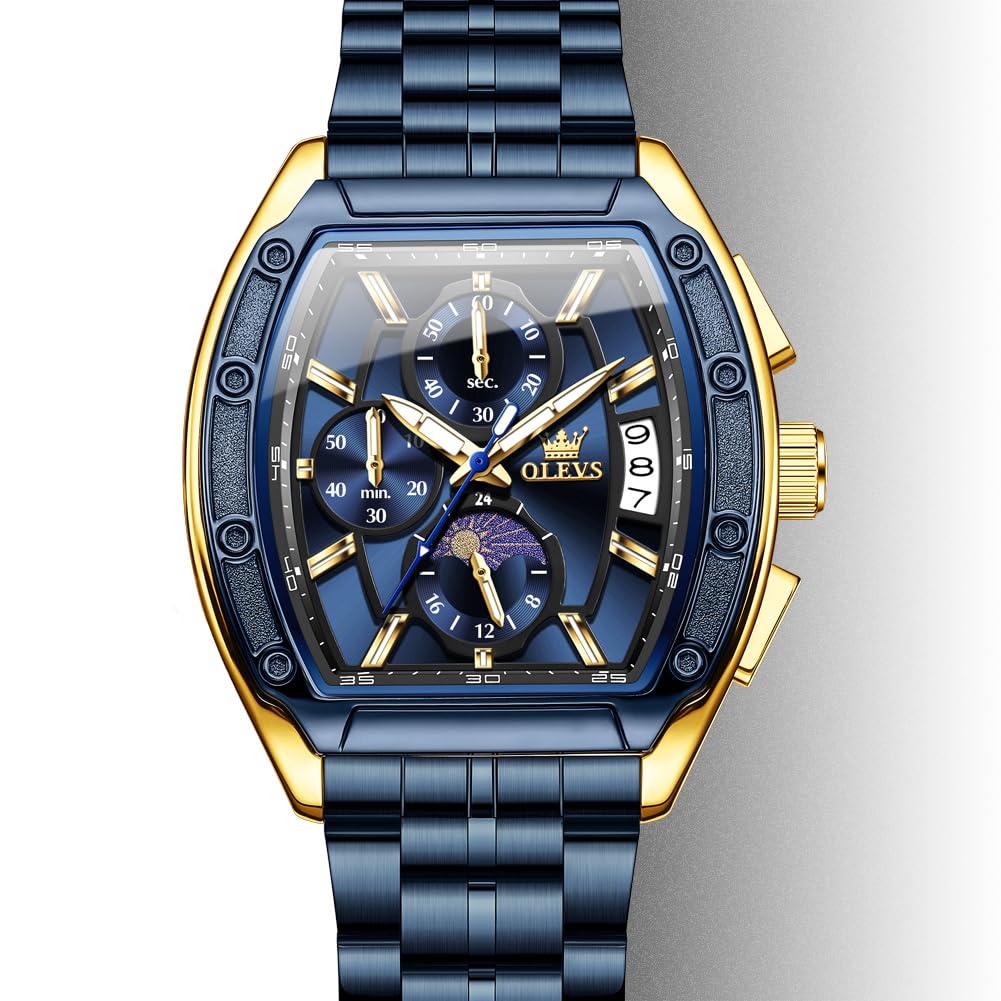 OLEVS Men's Chronograph Square Watch – Gold Blue