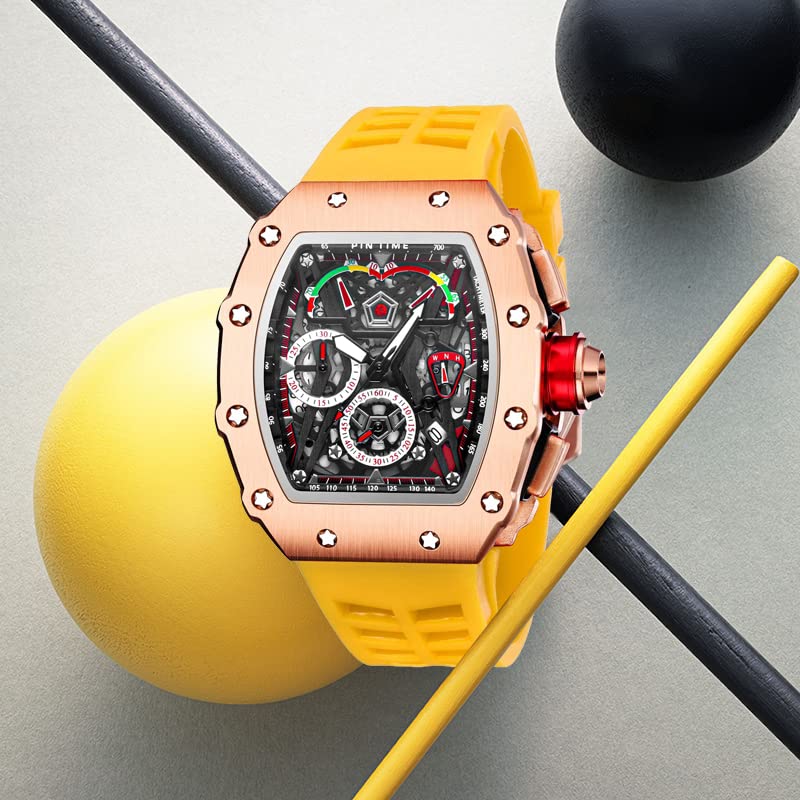 FANMIS Men's Tonneau Skeleton Chronograph Punk Rubber Strap - Product Imagery