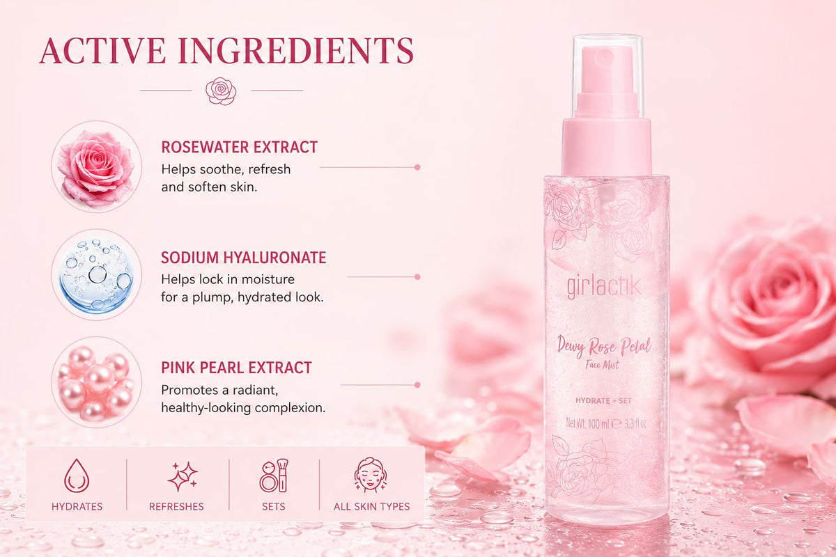 Girlactik Rose Petal Dewy Face Mist Hydrating Facial Spray - Girlactik Official Imagery - 5