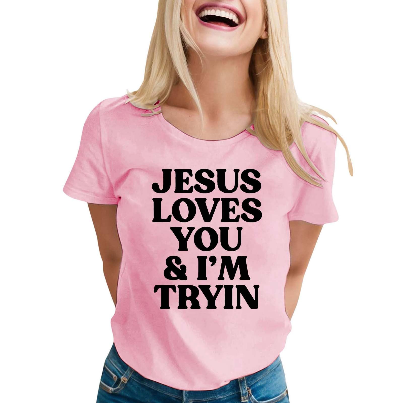 Womens T-Shirt Short Sleeve Cute Print Tees Tops Crew Neck Loose - Generic