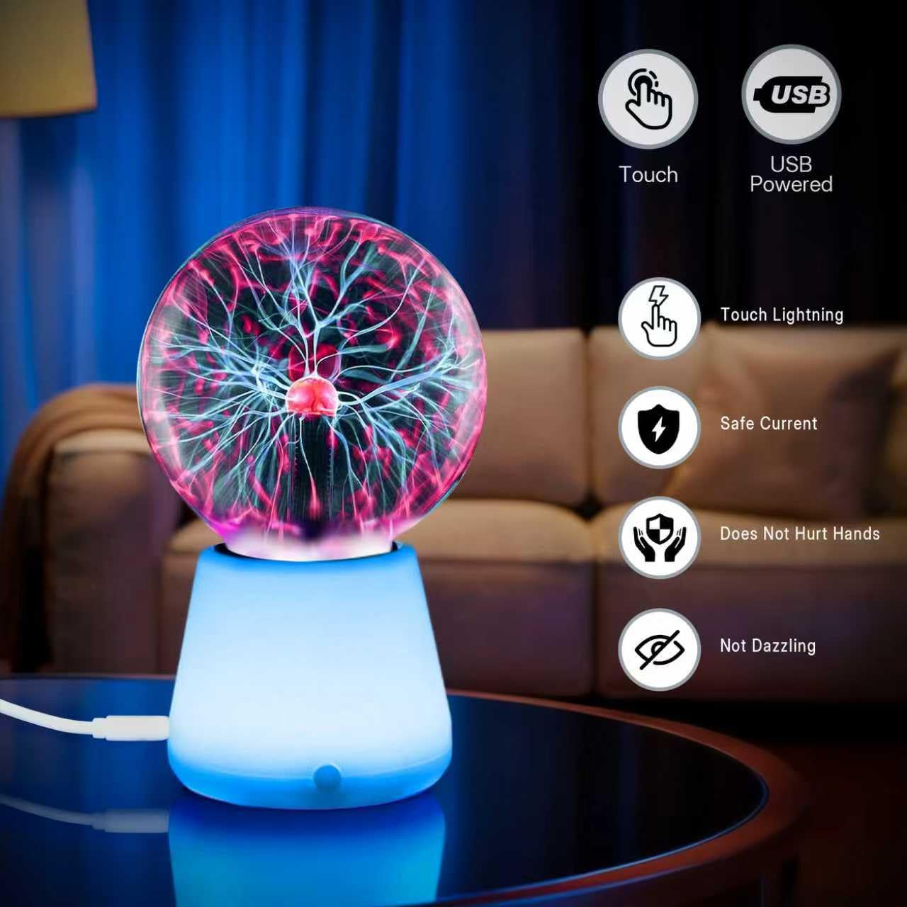 Xsnzdq Plasma Ball Lamp 3-Inch, Touch Reactive Lightning Globe, U by Xsnzdq - Angle View 5