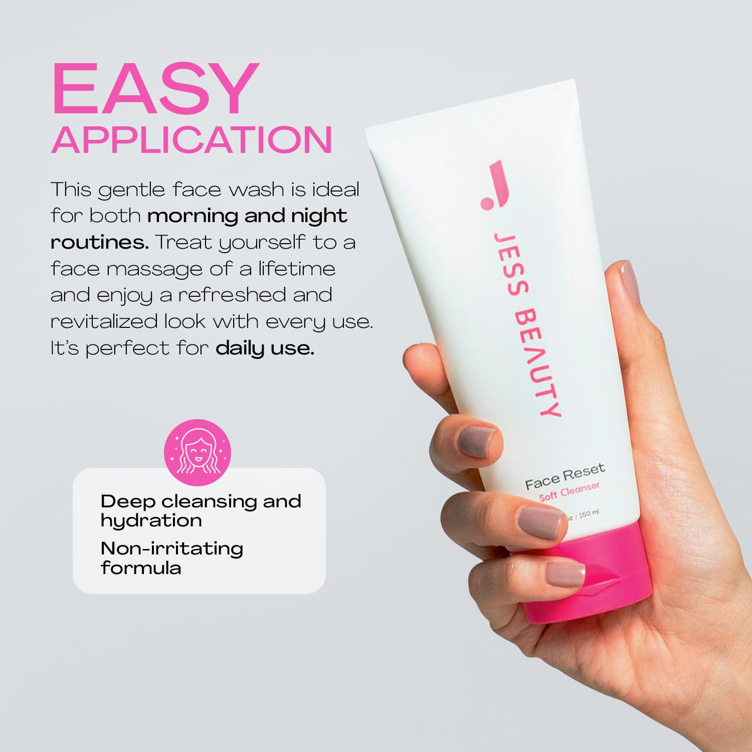 JESS BEAUTY | Face Reset Cleanser | Gentle Hydrating Gel Face Wash with Squalane, Beta-Glucan & Hyaluronic Acid | Cleanses Without Stripping Skin Barrier | Korean Skincare 5 fl oz - JESS BEAUTY Official Product View 6