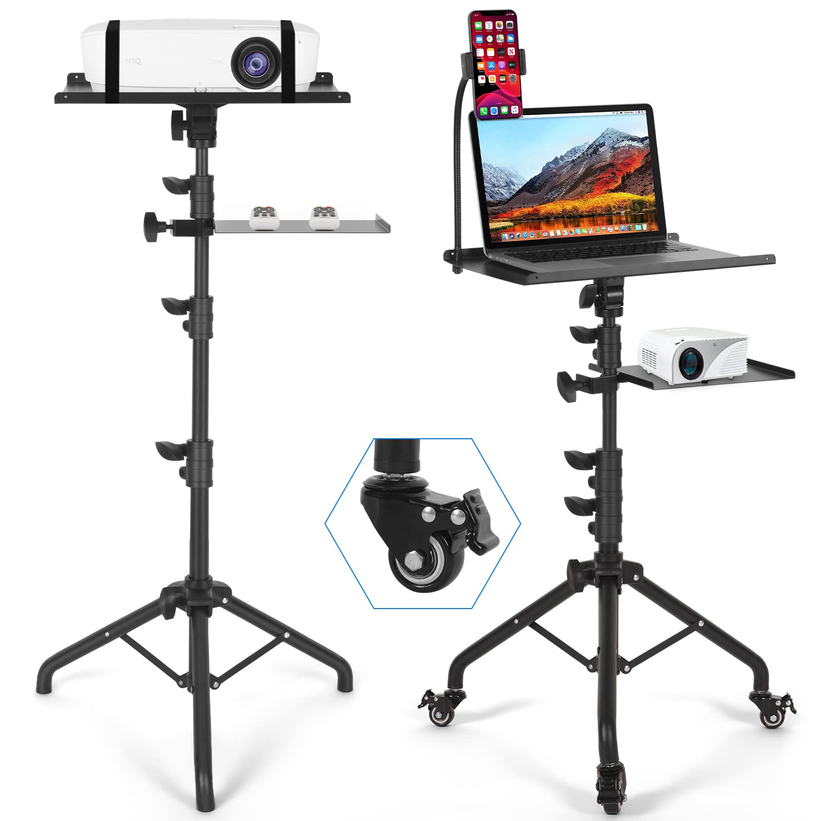 Tossbiss Laptop Tripod on Wheels with 2 Shelves