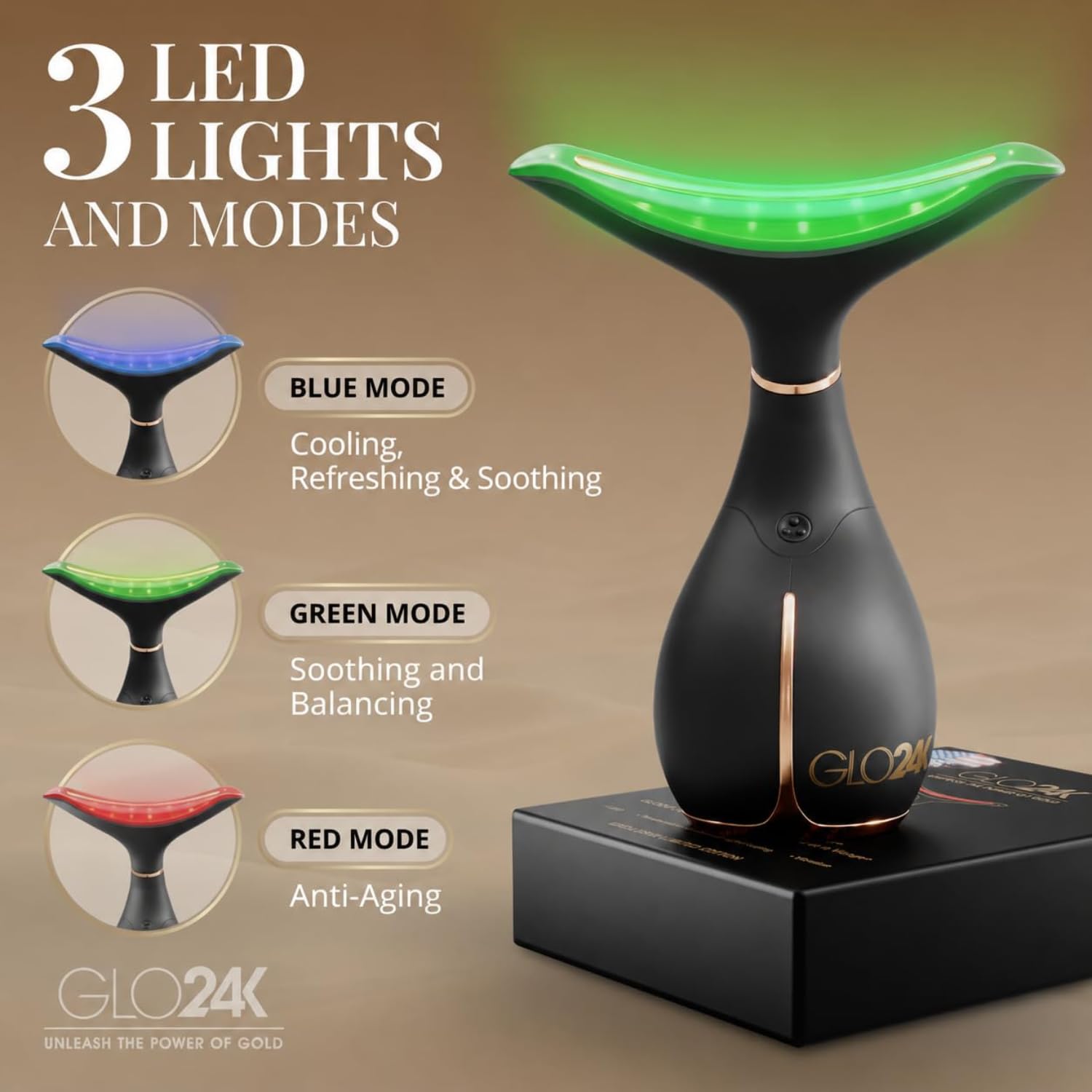 GLO24K LED Face Massager and Neck Wand - GLO24K UNLEASH THE POWER OF GOLD