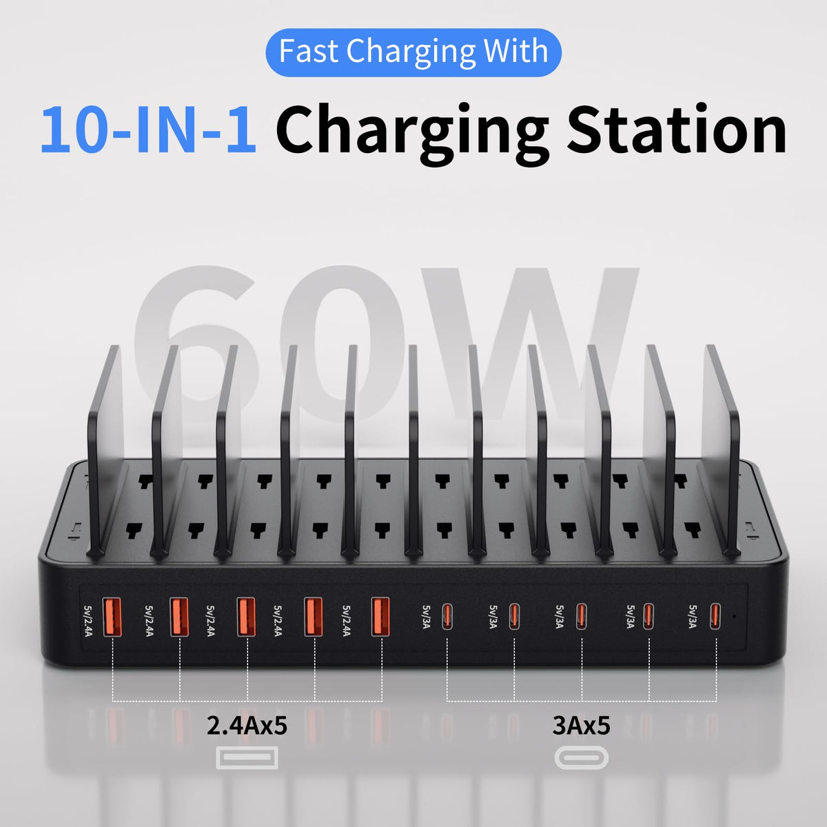 60W Charging Station for Multiple Devices 10 Port USB Fast - Yoodarmx Official Imagery - 3