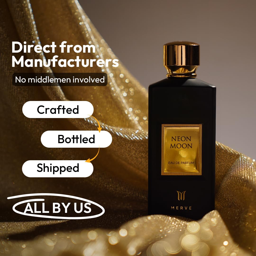 Merve Neon Moon luxury unisex fragrance bottle with elegant design, showcasing the premium long-lasting scent.