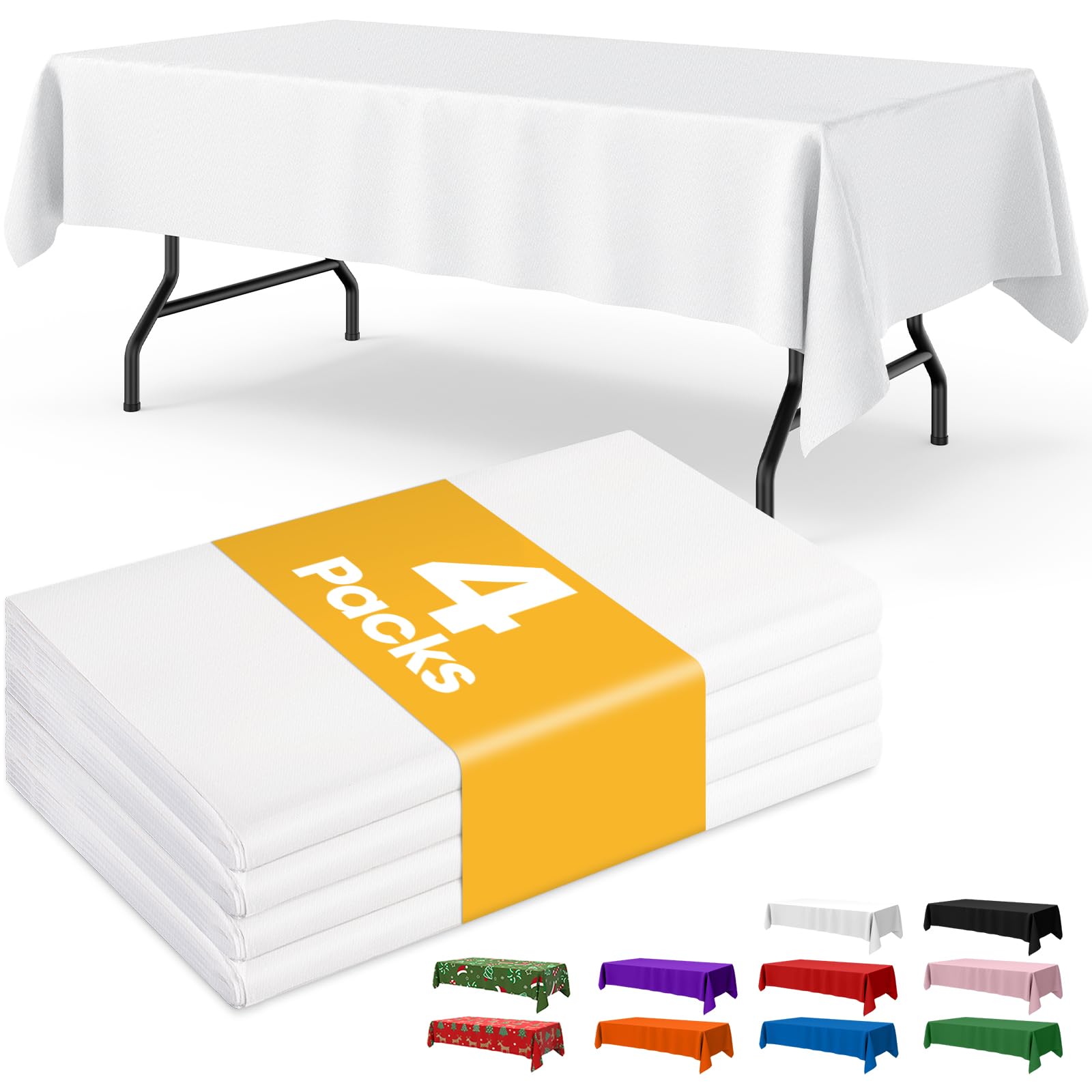White Plastic Table Cloth - 4 Pack 54" × 108" Rectangle - Product Imagery