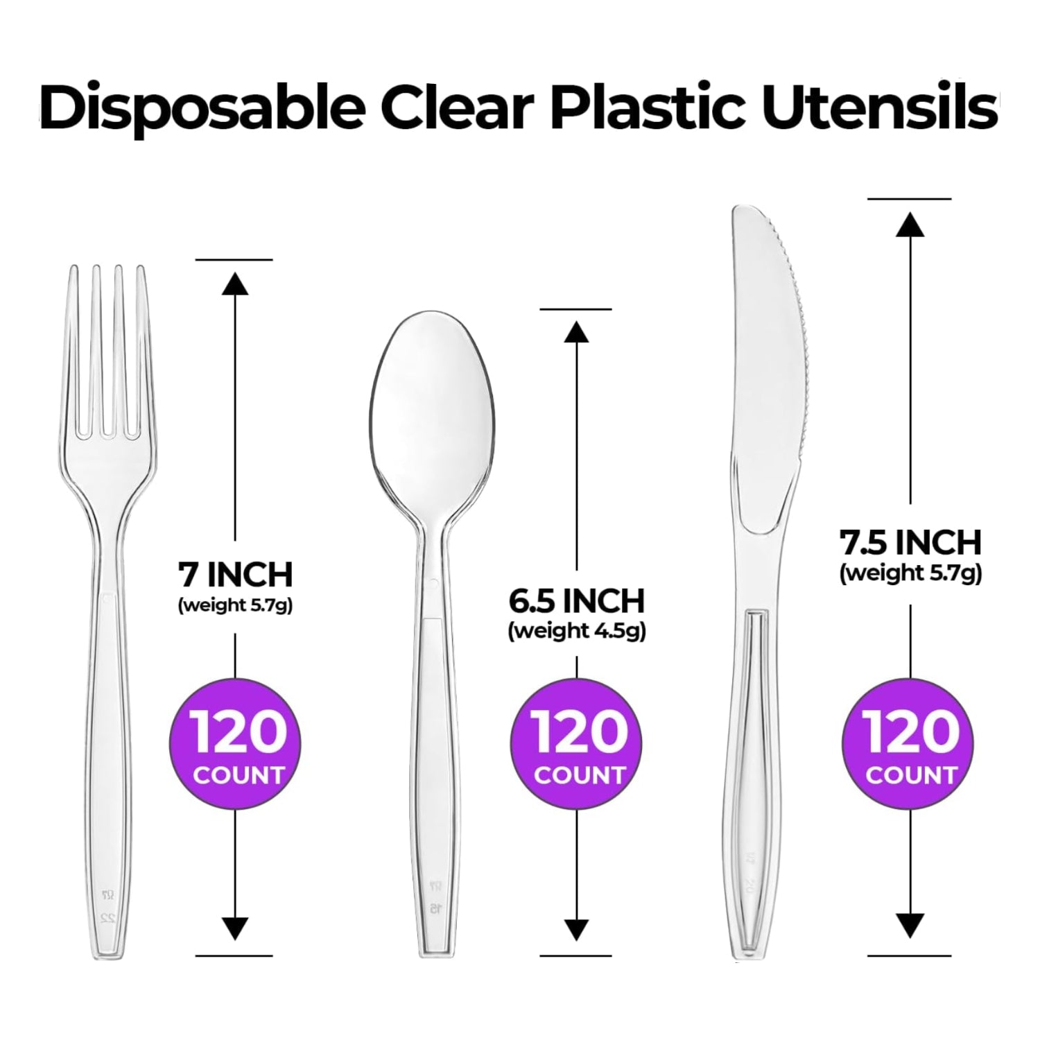 Set of 360 clear plastic forks, spoons, and knives from SUYANGECO, heavy-duty disposable cutlery for parties and events.