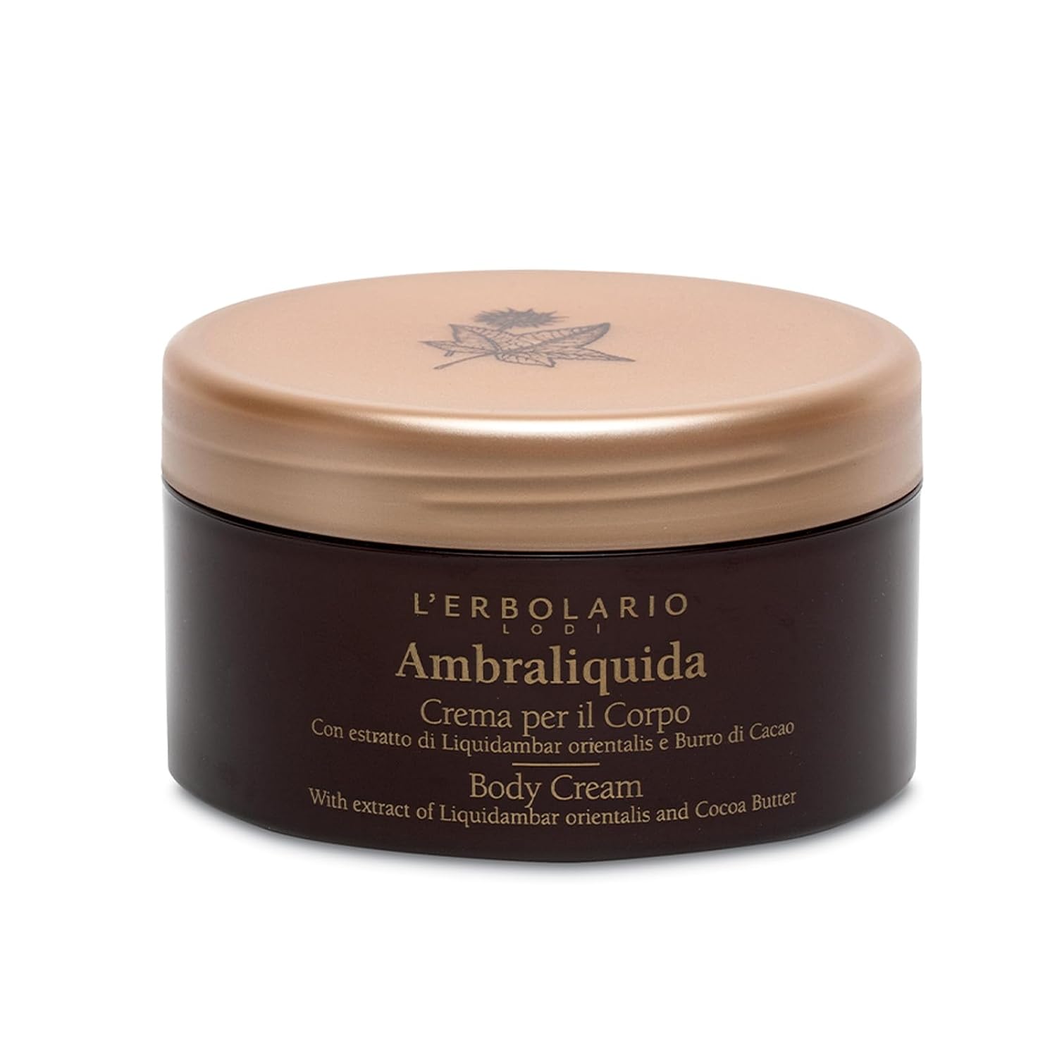 L'Erbolario moisturizing body cream in a jar, featuring a rich, creamy texture for dry skin and toning benefits.