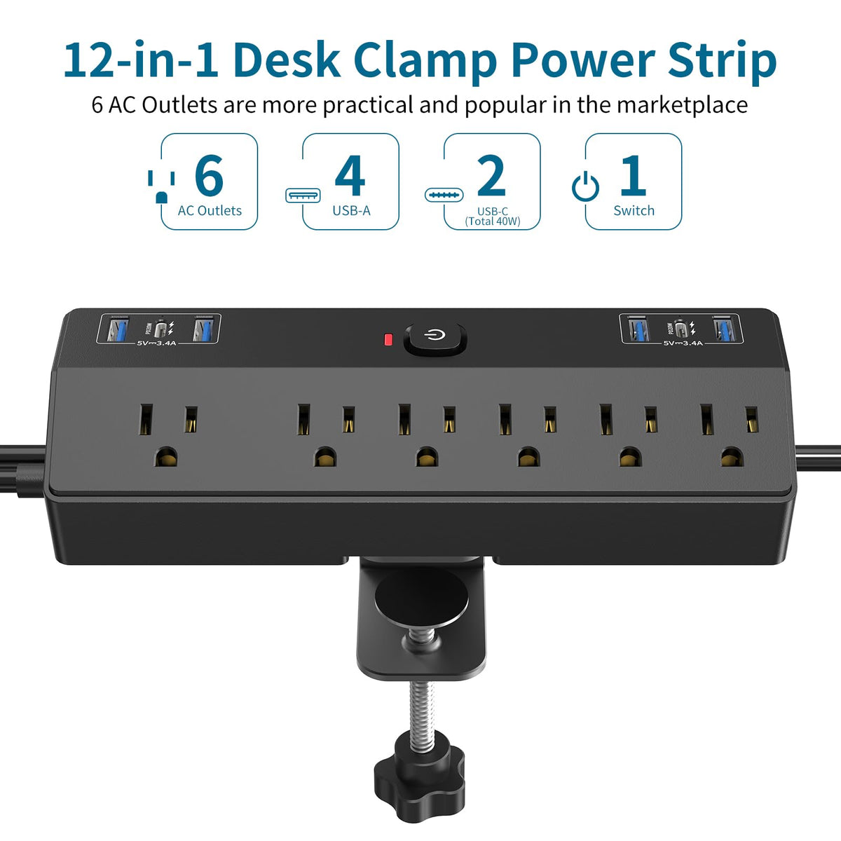 Desk Clamp Power Strip with 40W Fast Charging Station - JXGUCAT Official Imagery - 3