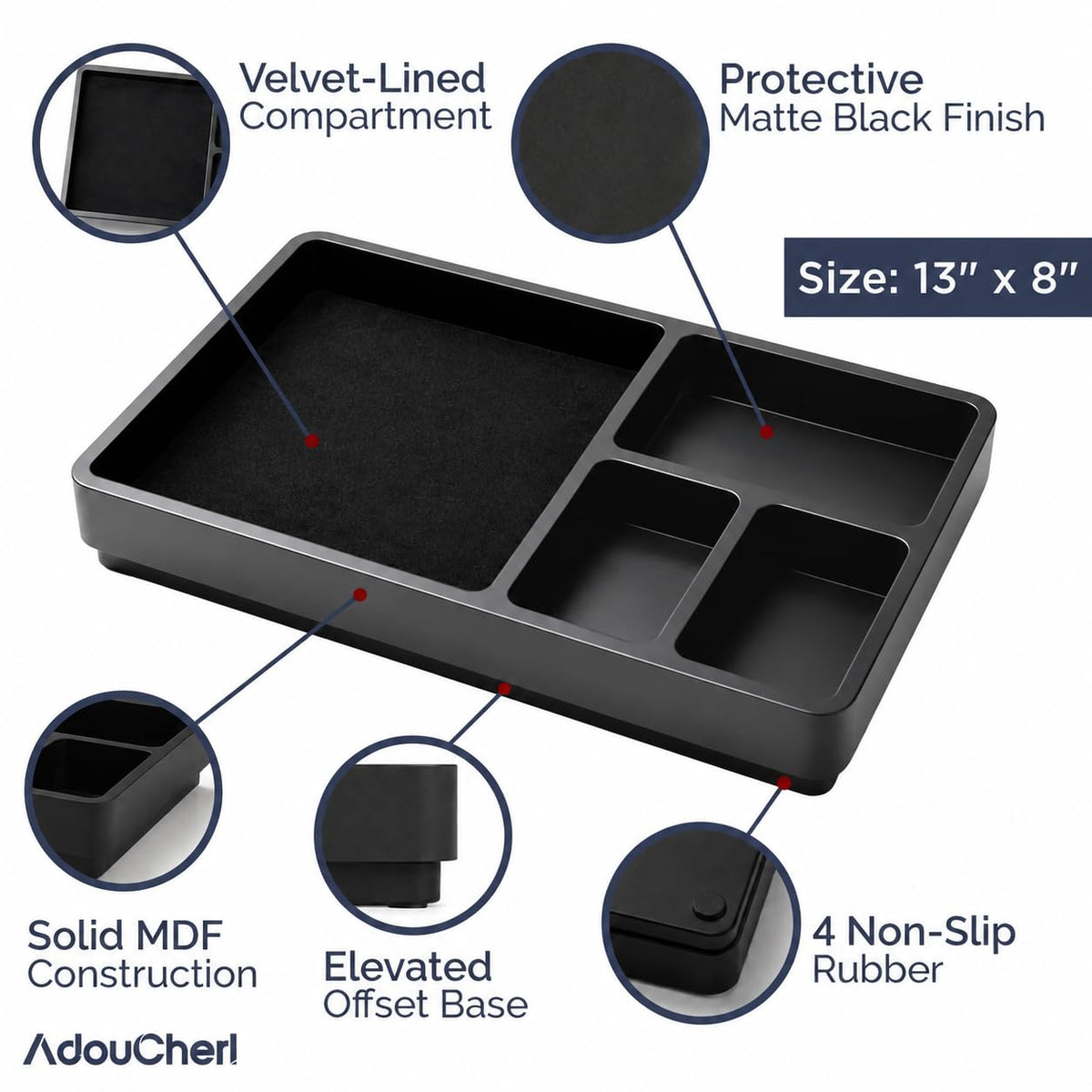 Dresser Trays Organizer for Bedroom 13x8 Multi Compartment - AdouCherI Official Imagery - 4