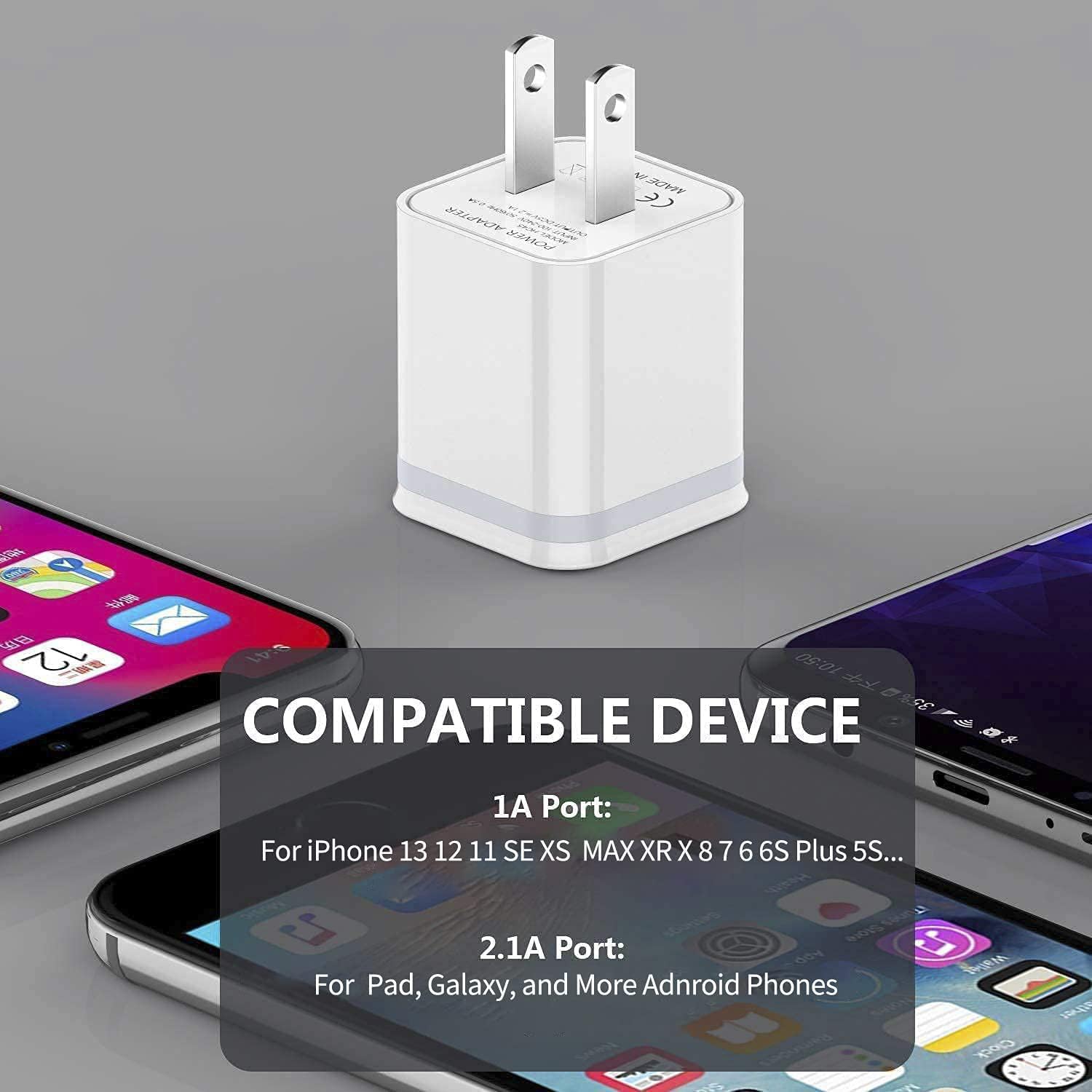 USB Wall Charger, LUOATIP 3 - Pack 2.1A 5V Dual Port Cube Power Adap - LUOATIP Official Product View 6