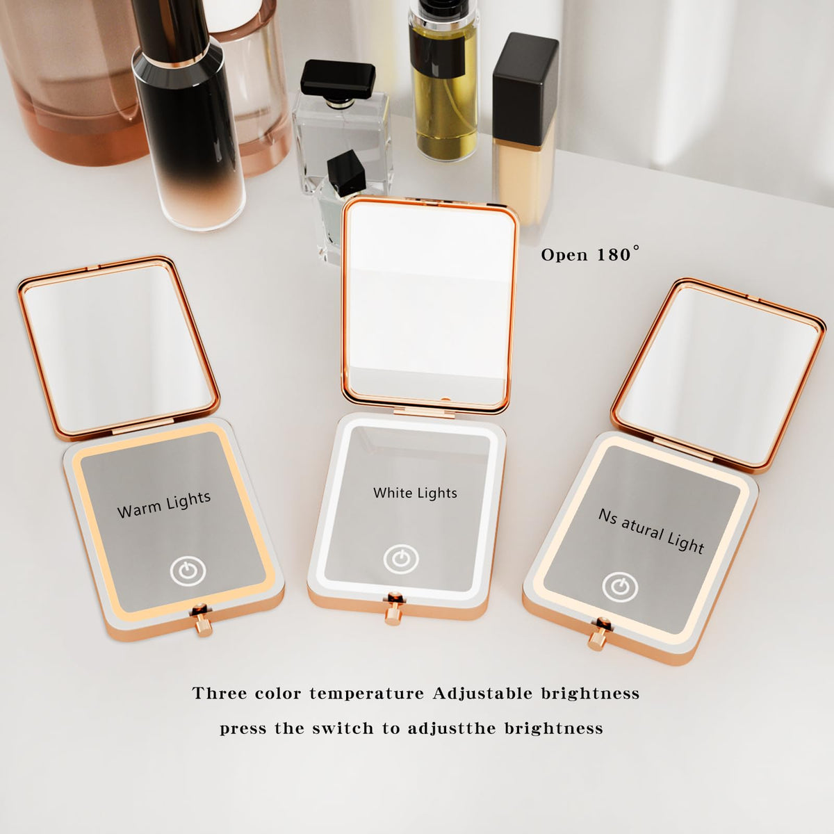 LED Lighted Travel Makeup Mirror 1x 3x Magnification - PDOZV Official Imagery - 6
