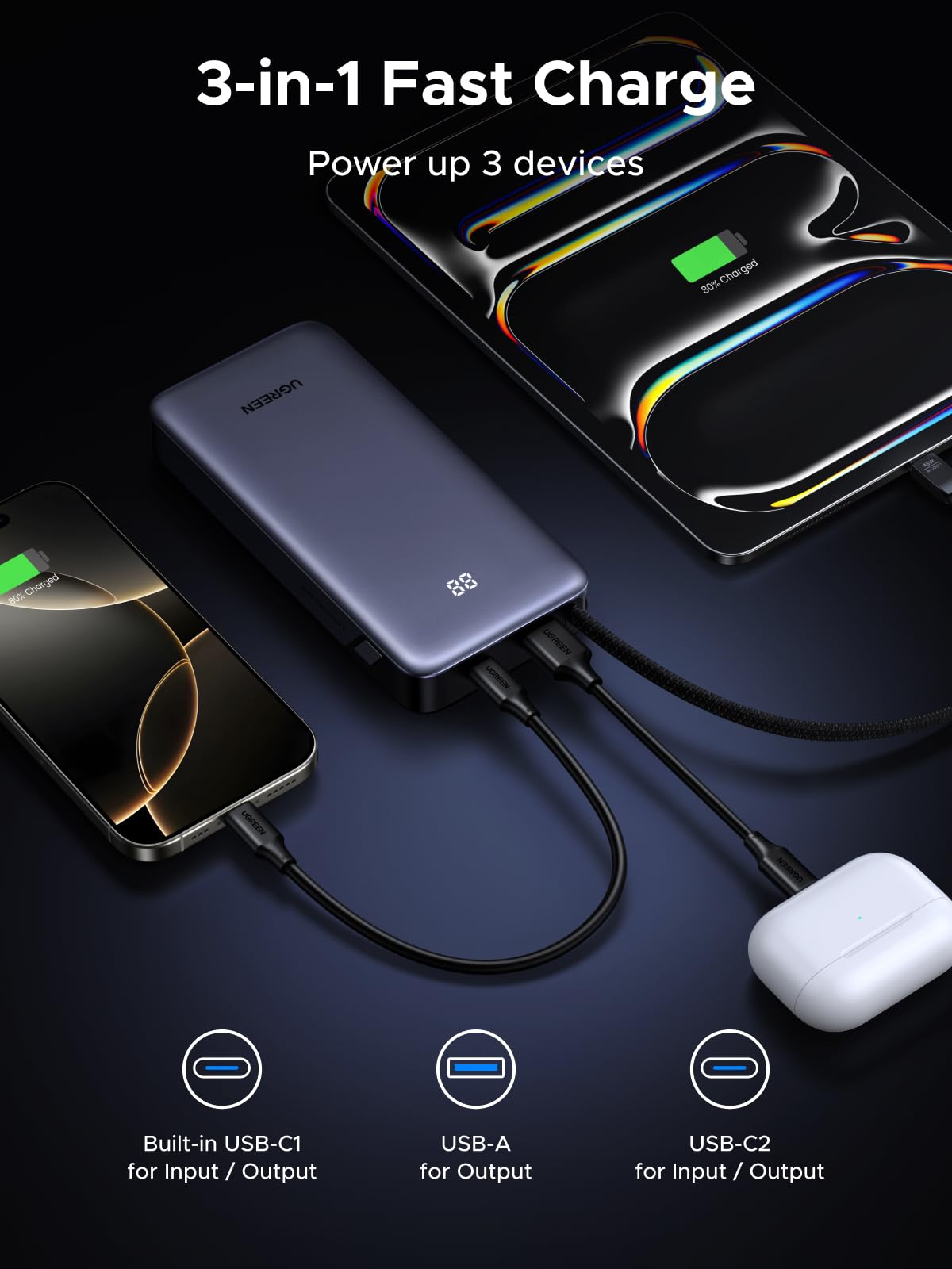 UGREEN Nexode 20000mAh 45W Power Bank Built in Cable for - UGREEN Official Imagery - 6