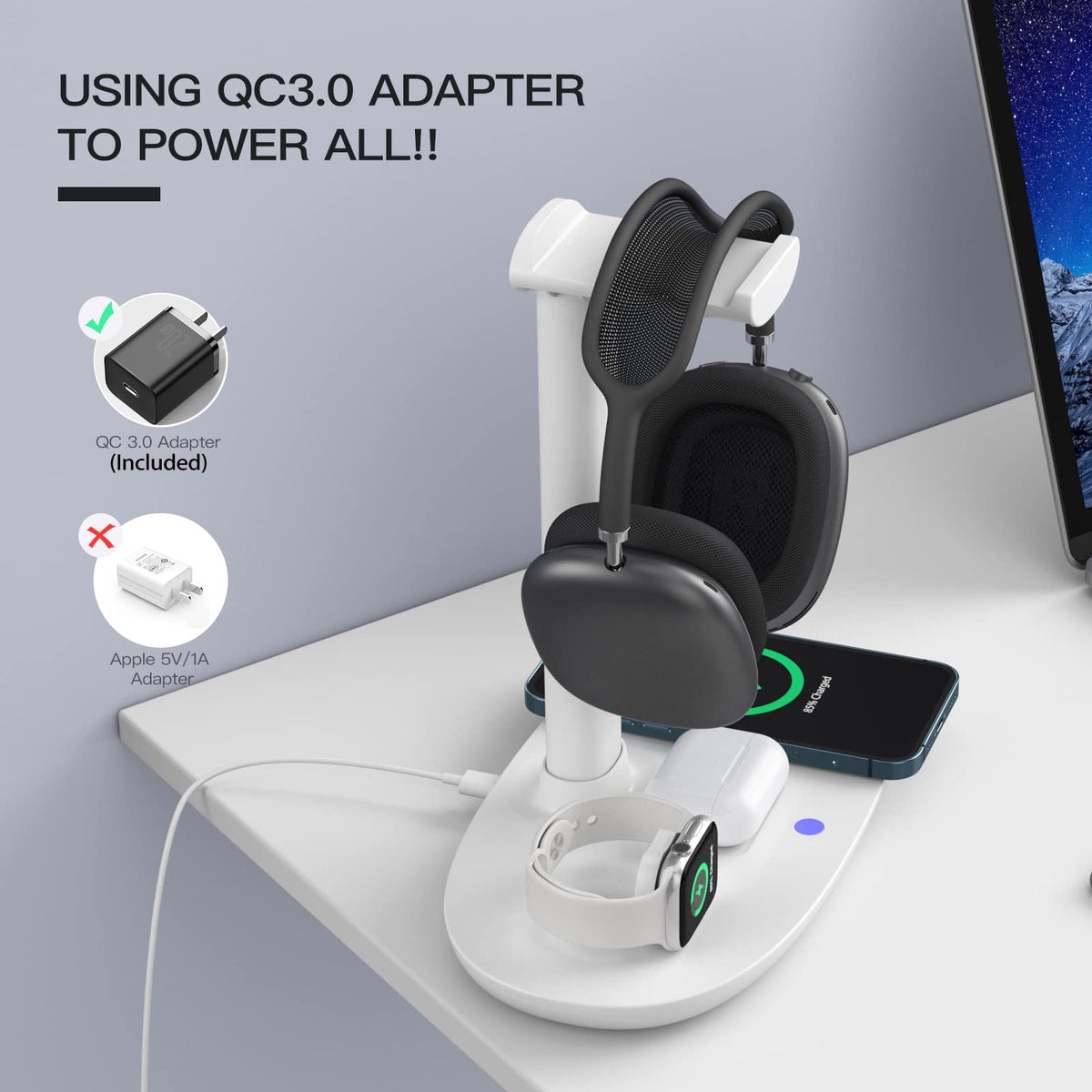 Headphone Stand with 15w Wireless Charger Suguder 4 in 1 - Suguder Official Imagery - 7