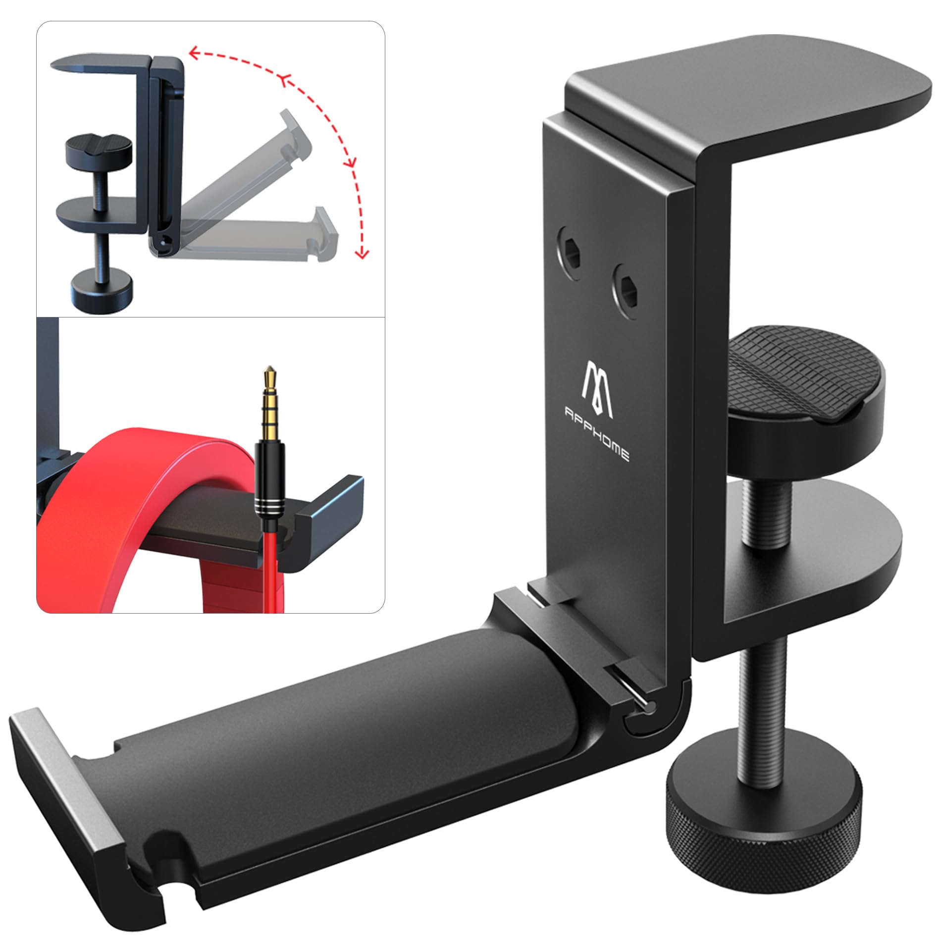 Foldable Under-Desk Headphone Hook with Cable Organizer