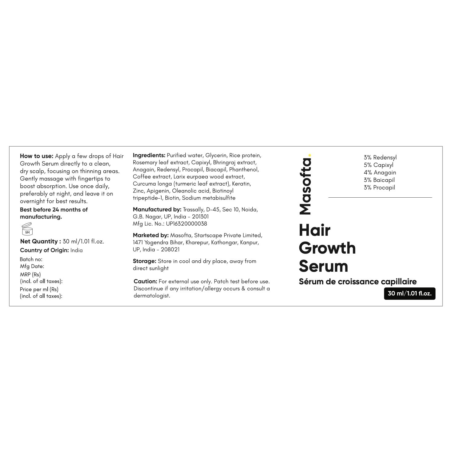 Masofta Hair Growth Serum For Density, Hair fall Control with 3% Redensyl, 5% - Masofta Official Product View 9