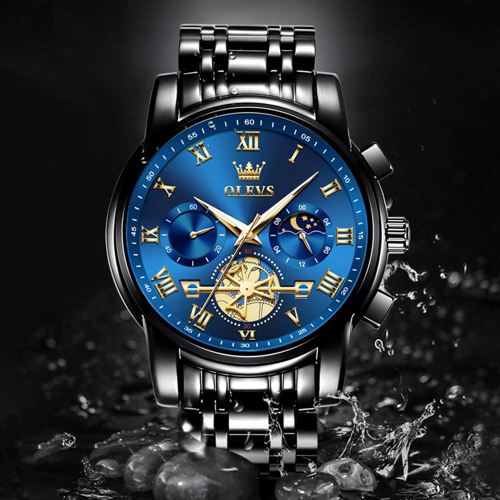 OLEVS Blue Men's Chronograph Dress Watch | Luxury Gift