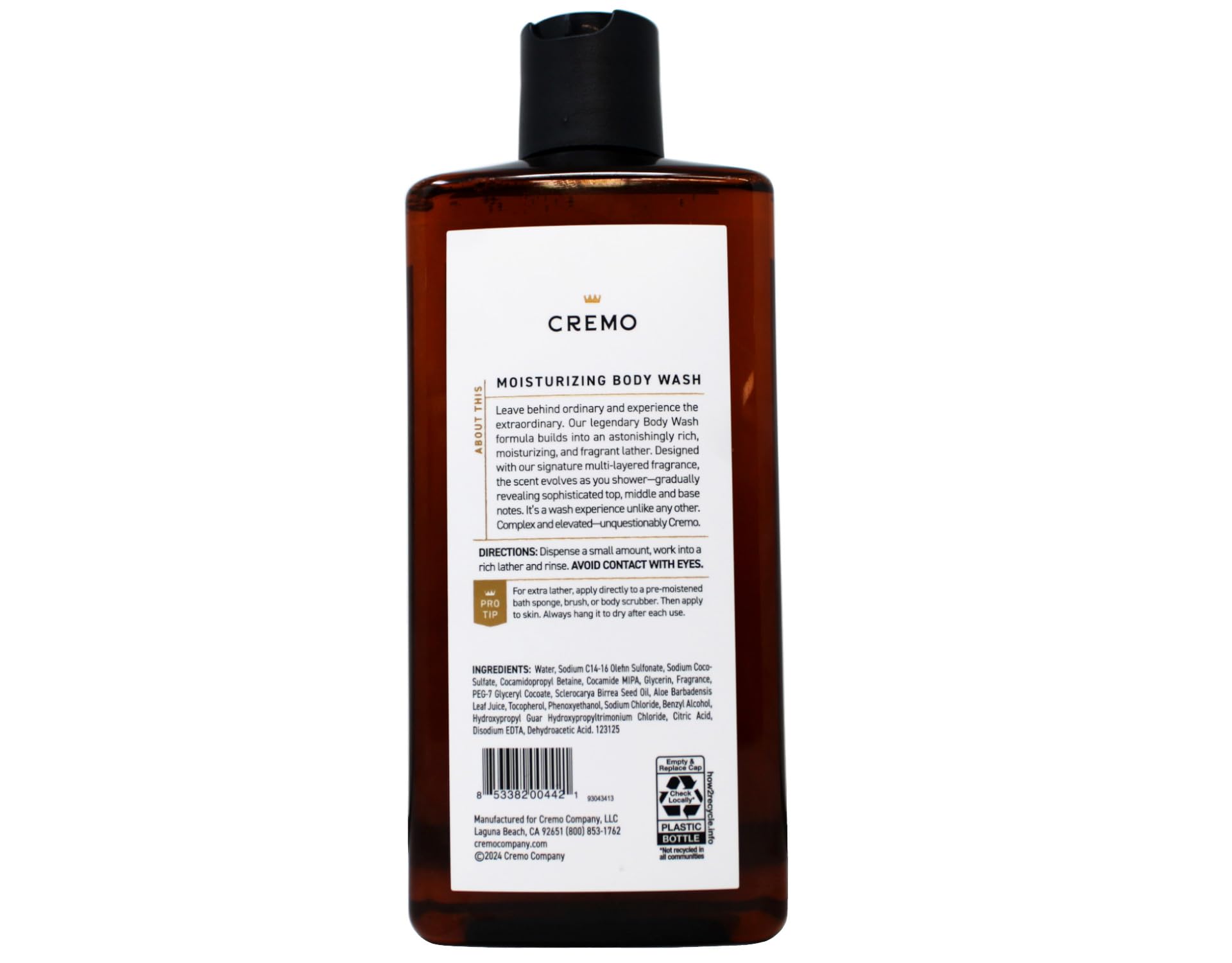 Cremo Body Wash, Bourbon & Oak, 16 Ounce (Pack of 3)