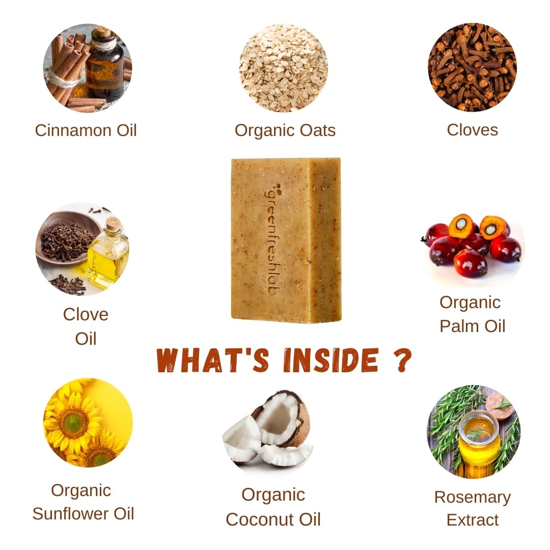 Greenfreshlab Clove & Cinnamon Exfoliating Soap Bar, Moisturazing and Gentle - Greenfreshlab Official Product View 3