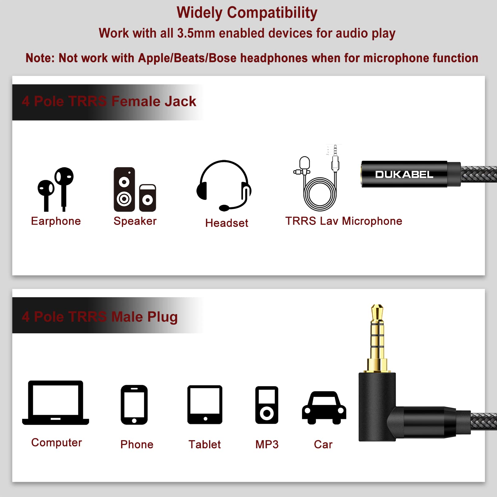 DUKABEL Headphone Extension Cords, TRRS Right-Angle 3.5mm Extende by DUKABEL - Angle View 3