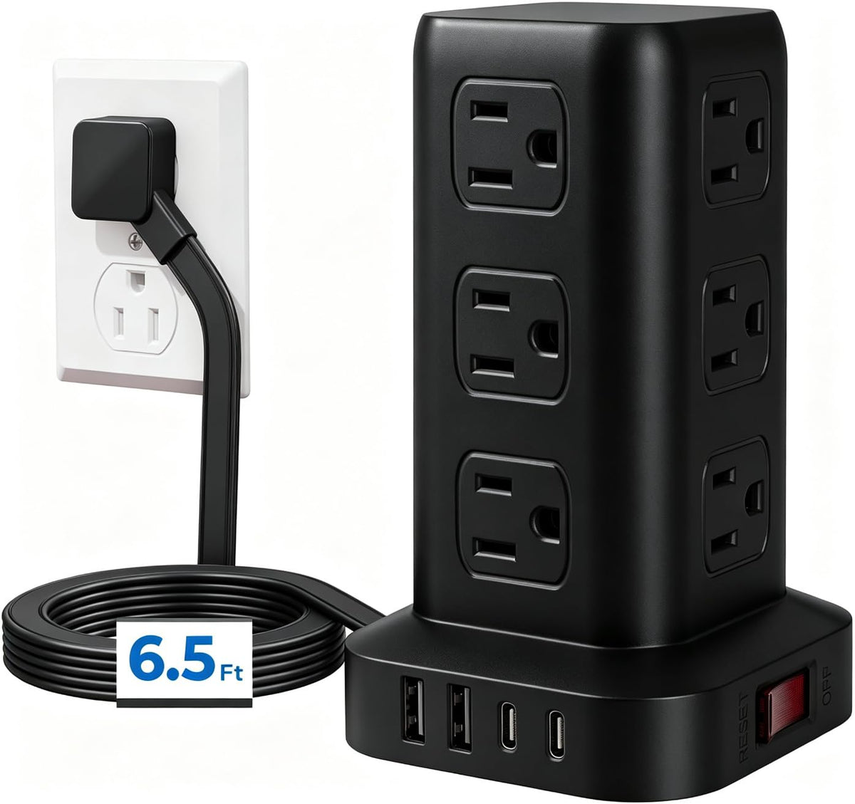 Power Strip 6 5 FT Cord Power Strip Tower with 4 USB Ports - SMALLRT Official Imagery - 2
