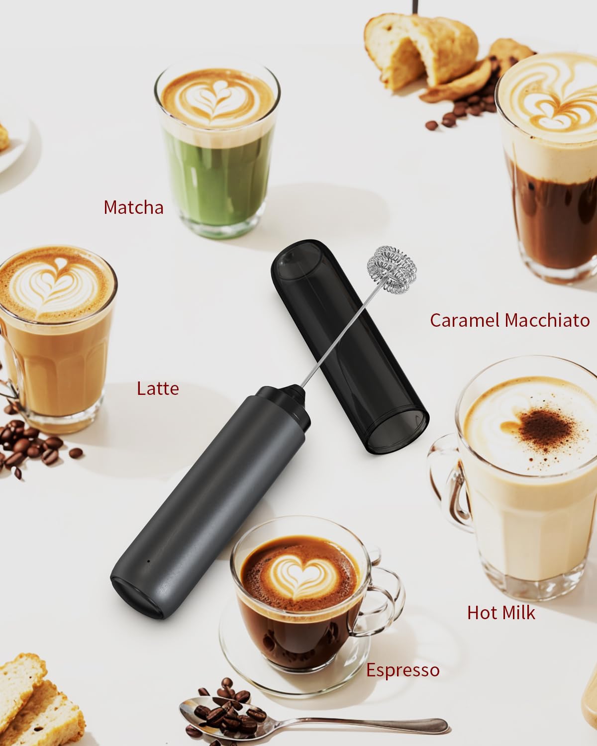CIRCLE JOY Rechargeable Milk Frother Handheld, Dual Coil Whisk He by CIRCLE JOY - Angle View 7