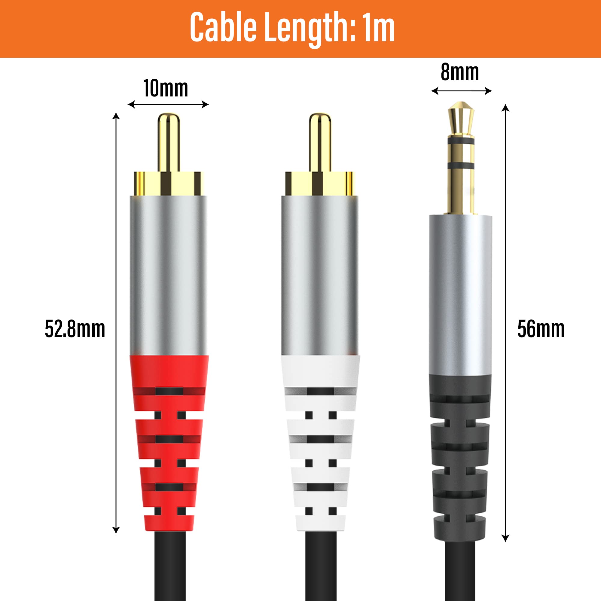 HIEbee RCA to 3.5mm AUX Cable,   3.5mm 1/8 to RCA 2-Male Headphon by HIEbee - Angle View 7