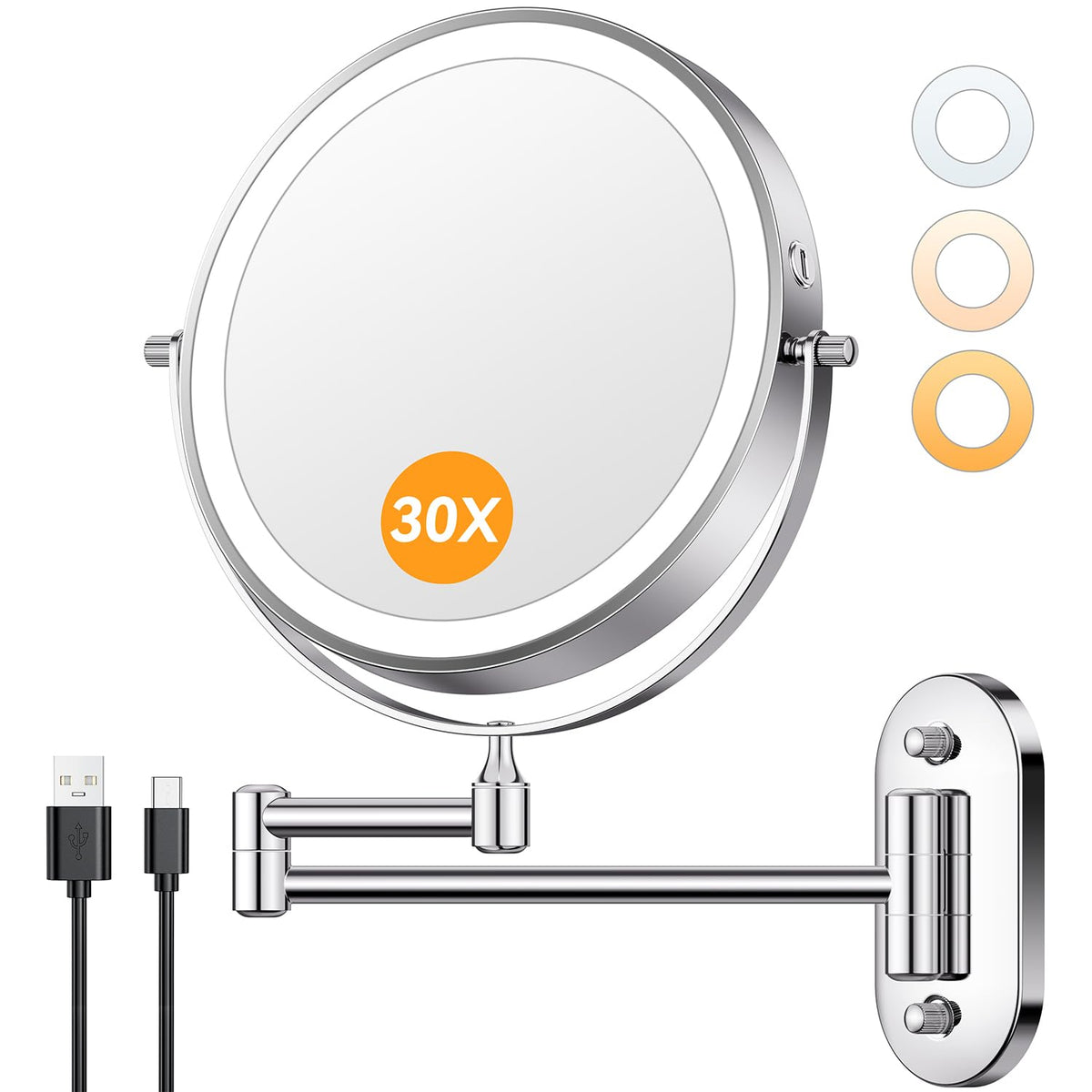 Auxmir 1X 30X Wall Mounted Makeup Mirror 8 Rechargeable - Auxmir Official Imagery - 2
