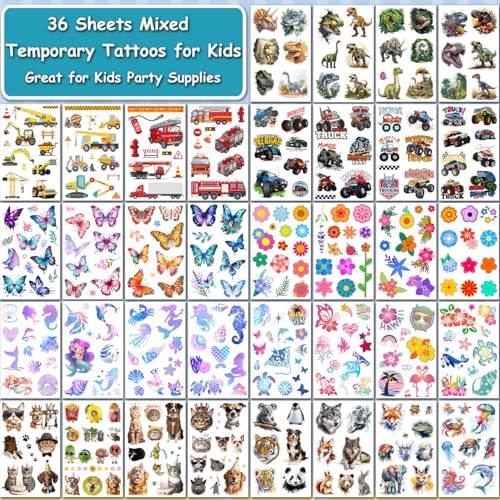 CHARLENT Temporary Tattoos for Kids - 320 Mixed Styles (36 - Product Imagery