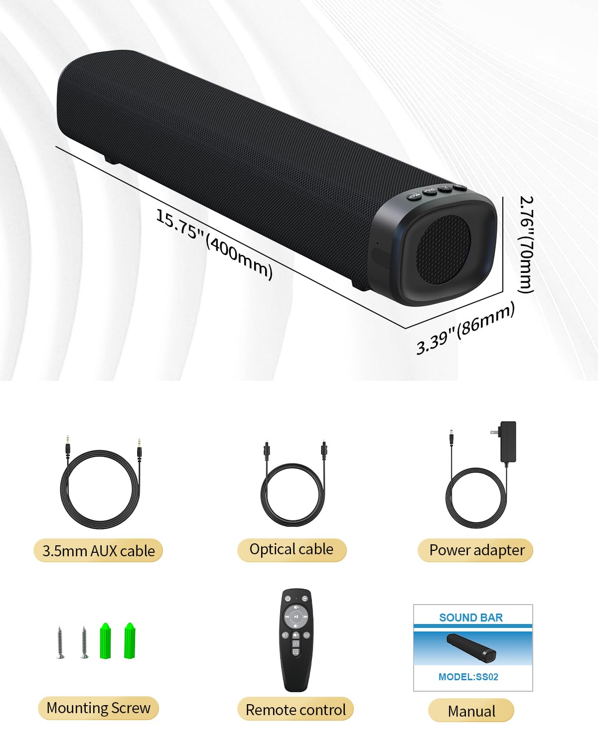 Jierben Sound Bar – 50W, Sound Bar for Smart TV, Sound Bar with B by Jierben - Angle View 9
