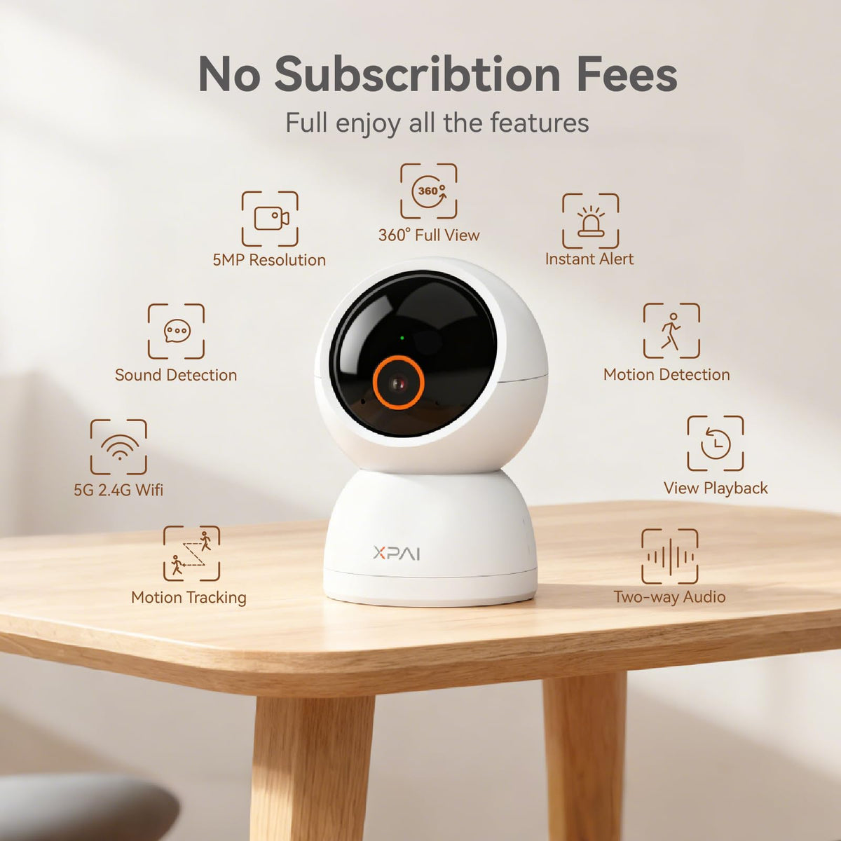 Indoor Camera Wireless 3K Indoor Camera No Subscription 360 - xpai Official Imagery - 3