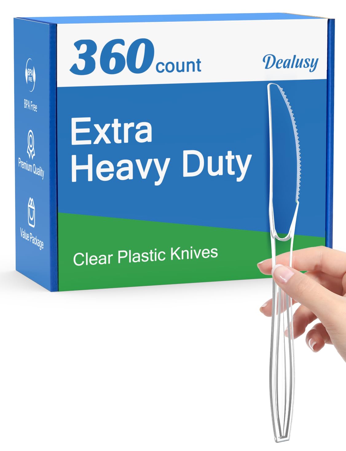 Dealusy 360 Count Extra Heavy Duty Clear Plastic Knives - Product Imagery