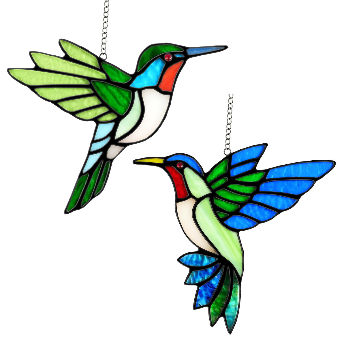 2 Pcs Hummingbird Stained Glass Window Hanging Suncatchers - Calmpathz Official Imagery - 2