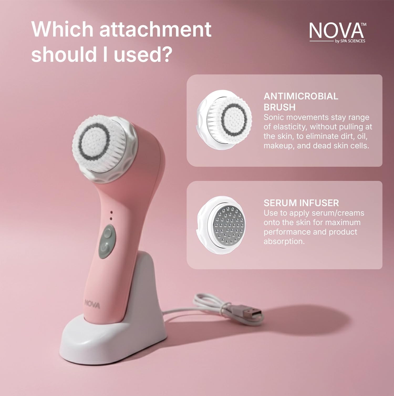 Spa Sciences NOVA Sonic Facial Cleansing Brush – Pink