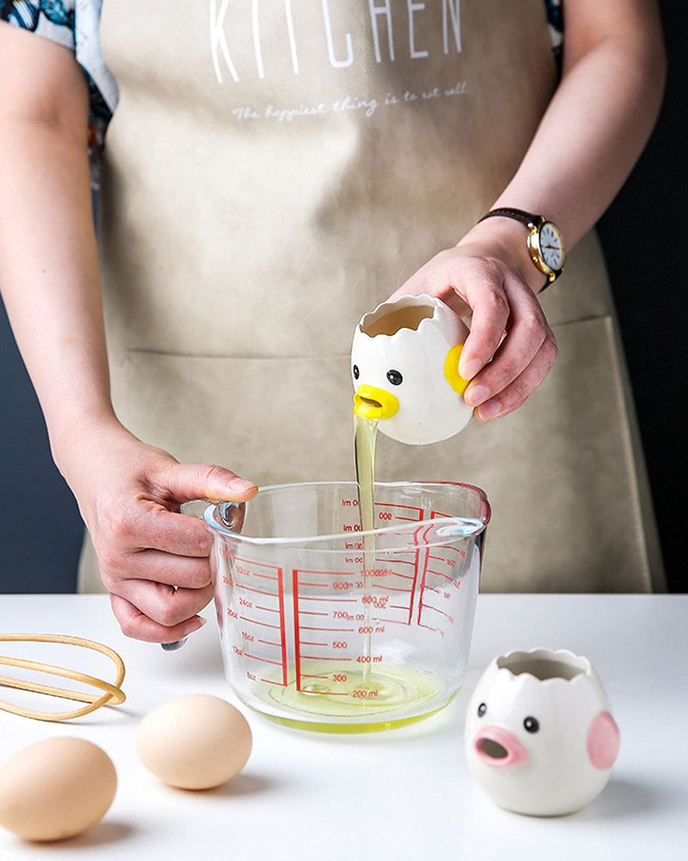 AMZWISH LuoCoCo Cute Egg Separator, Ceramics Vomiting Chicken Egg by AMZWISH - Angle View 5