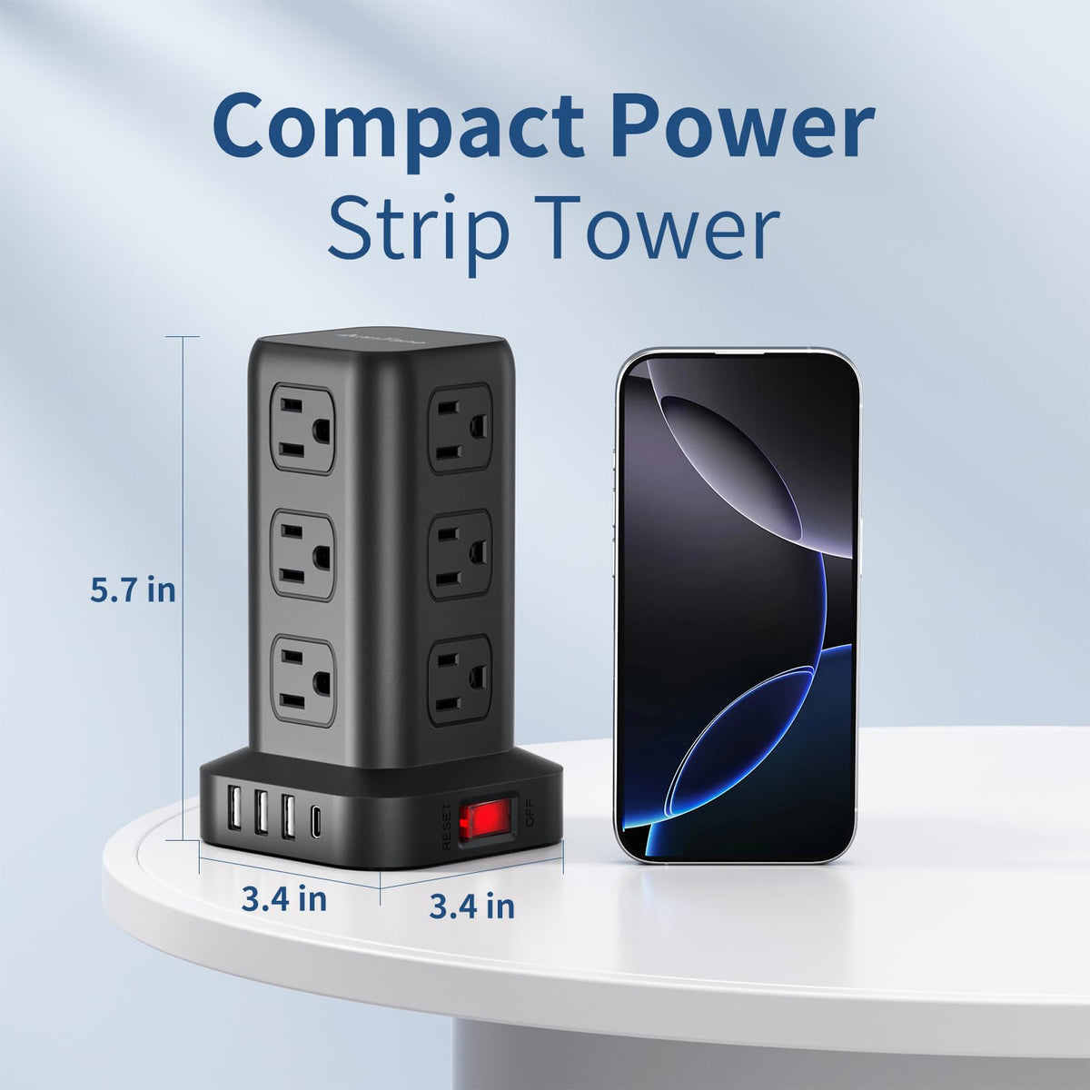 Power Strip 6 5 FT Cord Power Strip Tower with 4 USB Ports - AnnTane Official Imagery - 5